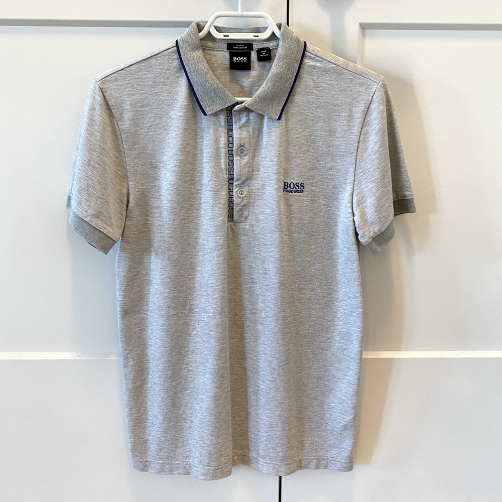 Hugo Boss Light Gray Polo with Navy Trim